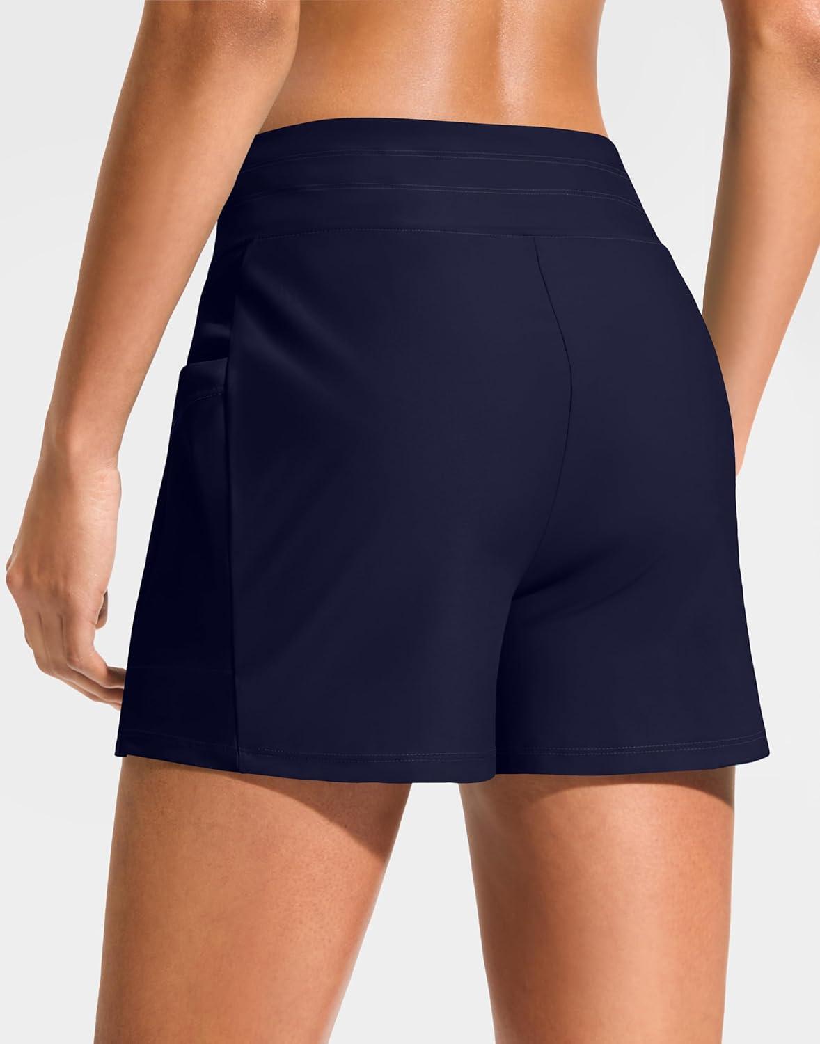 imageG Gradual Womens 4 High Waisted Swim Board Shorts with Pockets Quick Dry Swimming Swimsuit Bathing Suit Bottoms for WomenNavy