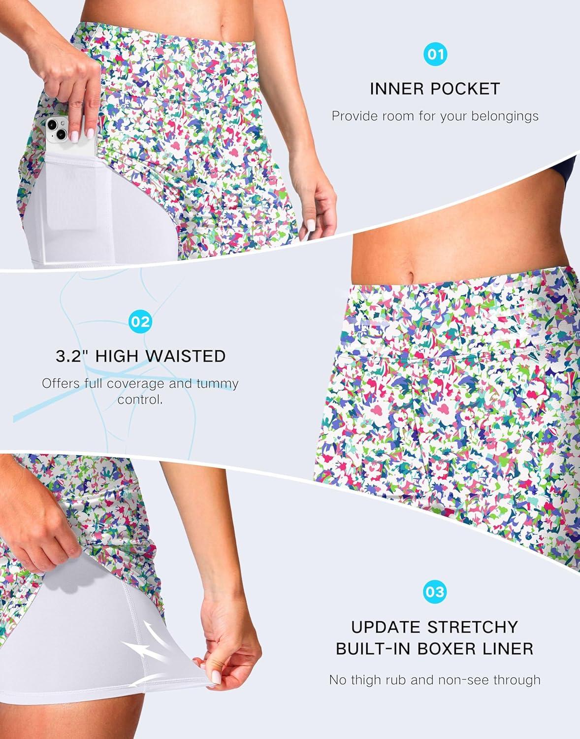 imageG Gradual Womens 4 Swim Board Shorts High Waisted Tummy Control Swimsuit Bathing Suit Bottoms for Women with Liner PocketE Boho Flower