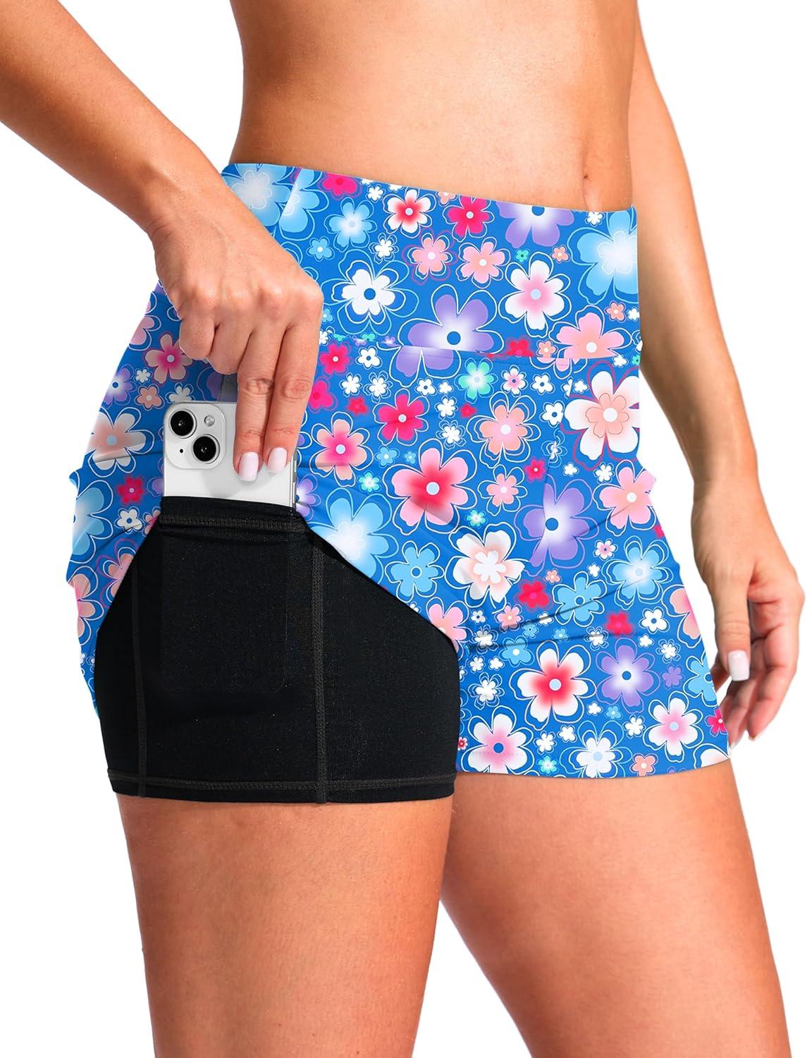 imageG Gradual Womens 4 Swim Board Shorts High Waisted Tummy Control Swimsuit Bathing Suit Bottoms for Women with Liner PocketNavy Flower
