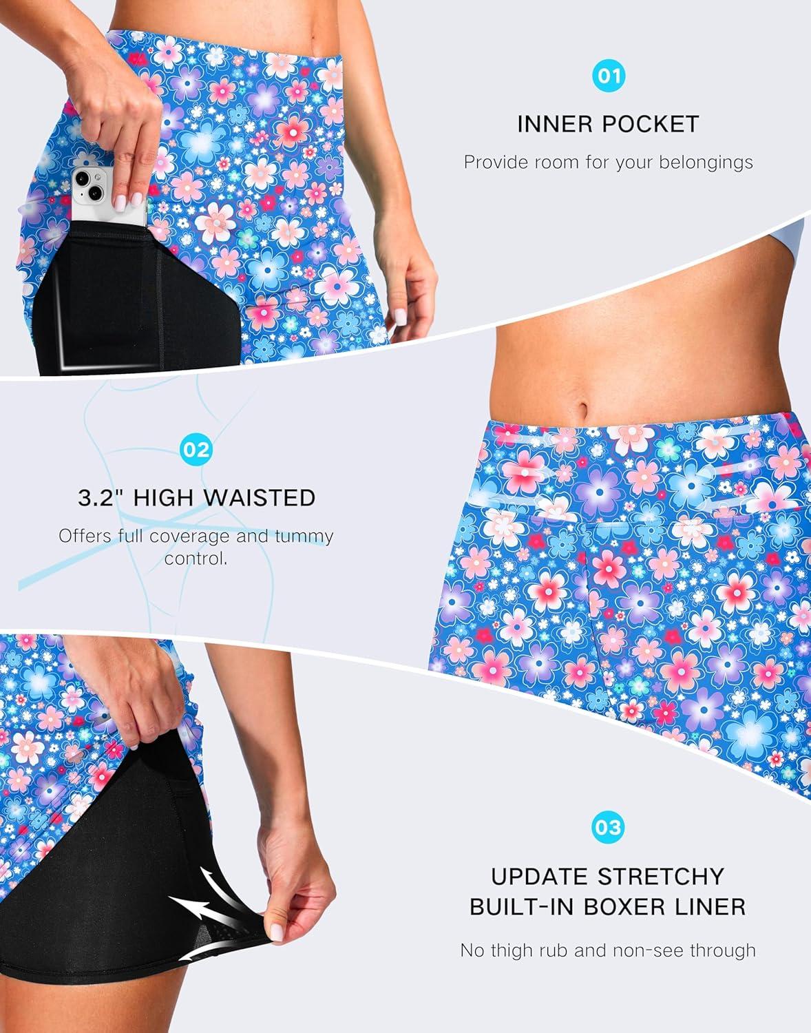 imageG Gradual Womens 4 Swim Board Shorts High Waisted Tummy Control Swimsuit Bathing Suit Bottoms for Women with Liner PocketNavy Flower
