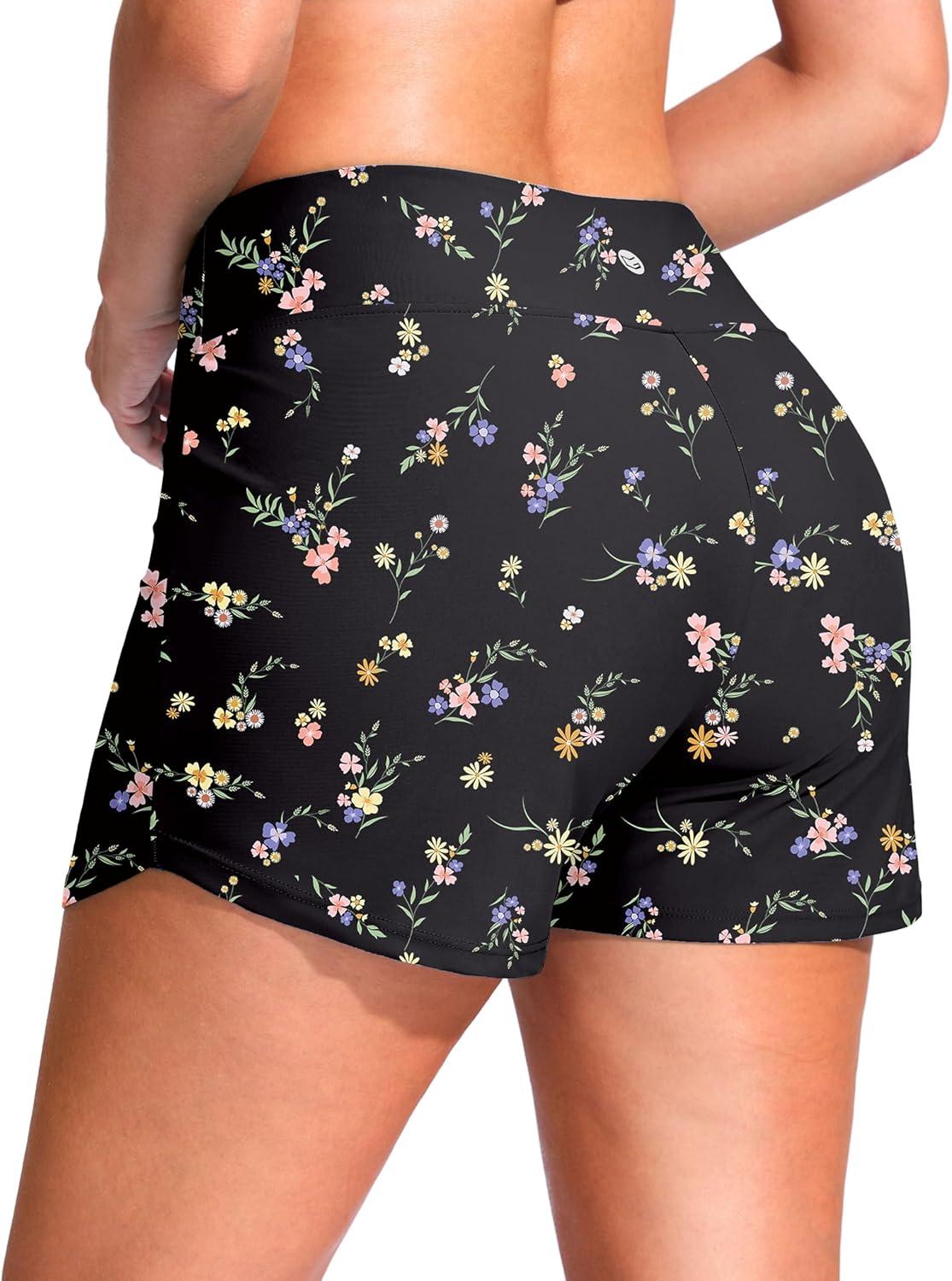 imageG Gradual Womens 4 Swim Board Shorts High Waisted Tummy Control Swimsuit Bathing Suit Bottoms for Women with Liner PocketO Colorful Floral