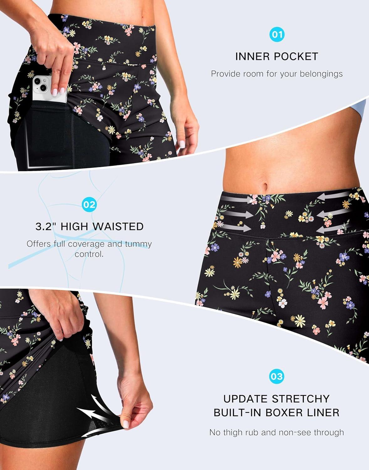 imageG Gradual Womens 4 Swim Board Shorts High Waisted Tummy Control Swimsuit Bathing Suit Bottoms for Women with Liner PocketO Colorful Floral