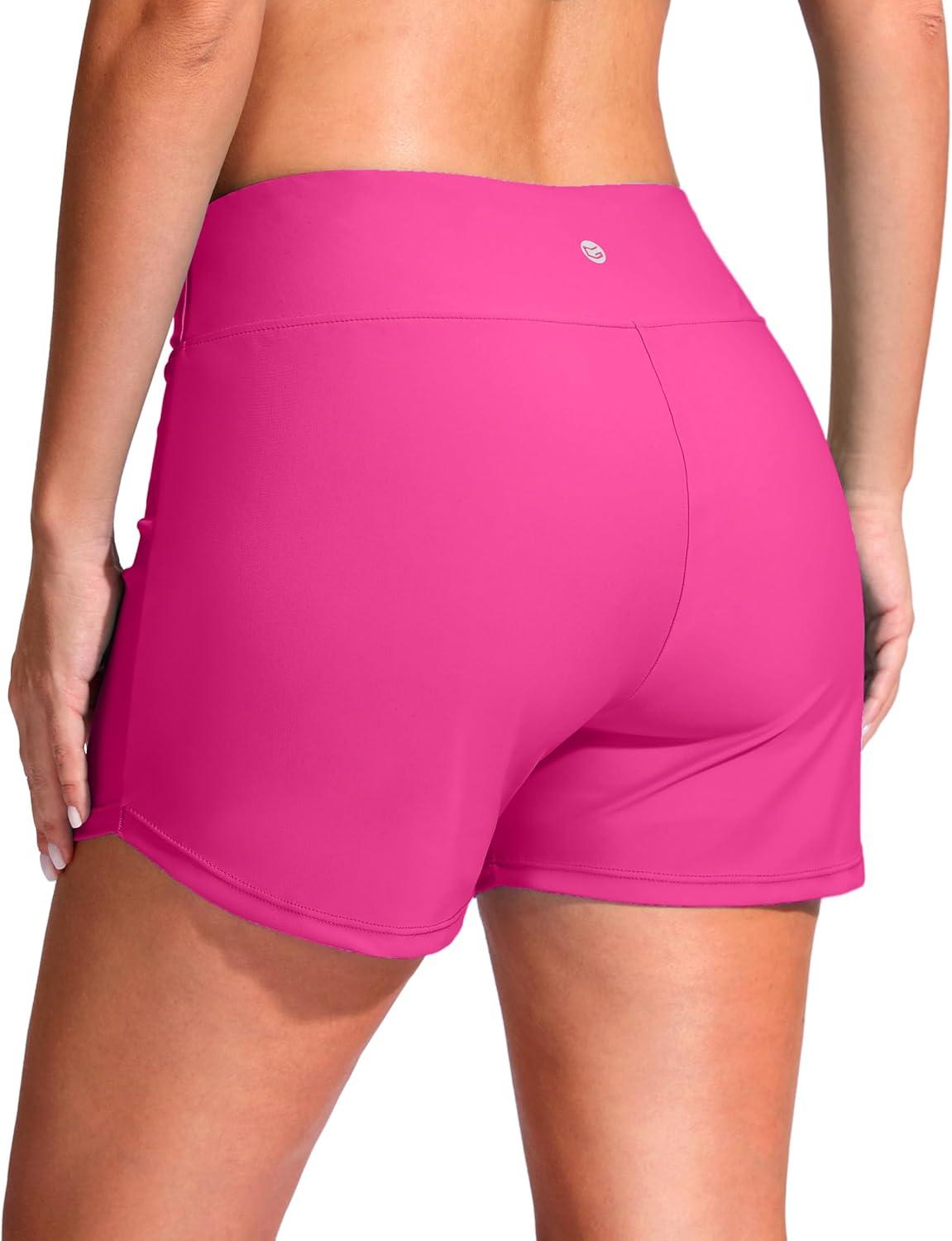 imageG Gradual Womens 4 Swim Board Shorts High Waisted Tummy Control Swimsuit Bathing Suit Bottoms for Women with Liner PocketRosy