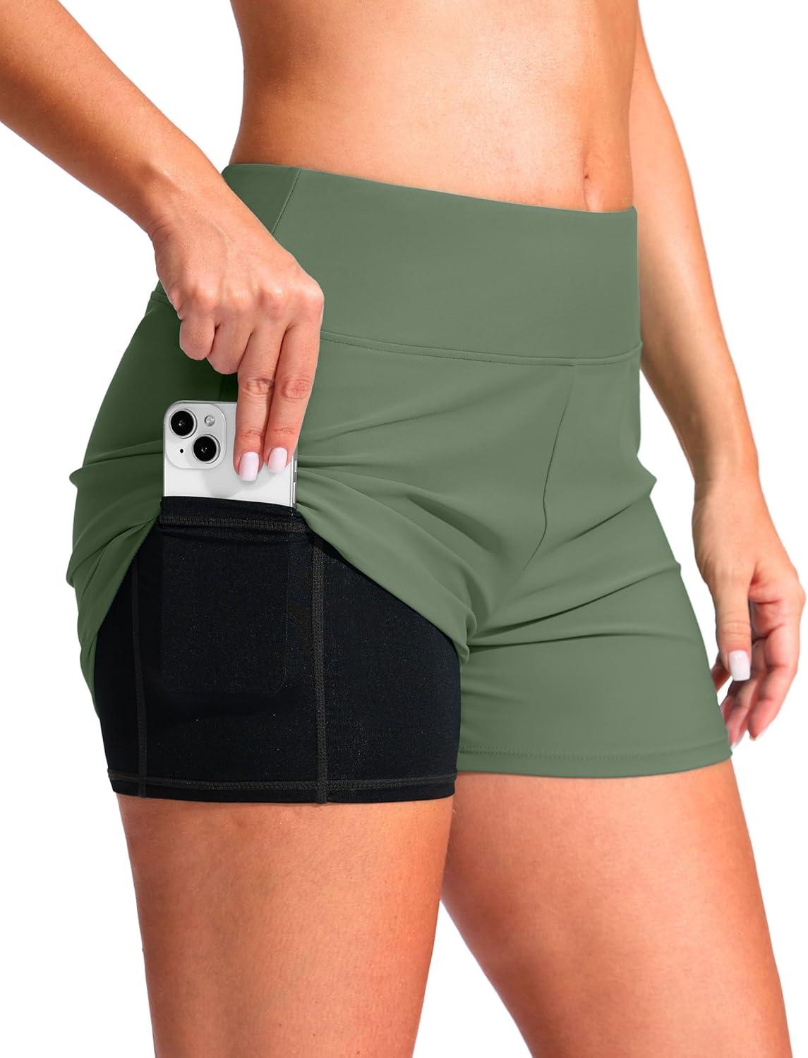 imageG Gradual Womens 4 Swim Board Shorts High Waisted Tummy Control Swimsuit Bathing Suit Bottoms for Women with Liner PocketSage