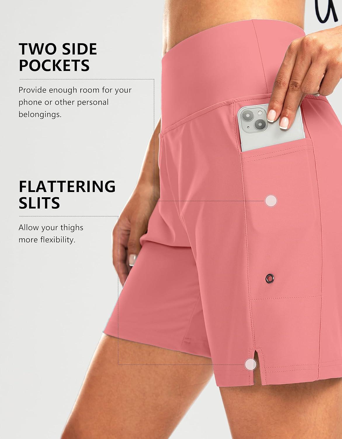 imageG Gradual Womens 7 Long Swim Board Shorts High Waisted Quick Dry Beach Swimming Shorts for Women with Liner PocketsHyper Pink