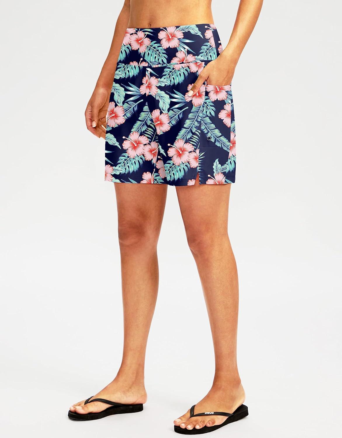 imageG Gradual Womens 7 Long Swim Board Shorts High Waisted Quick Dry Beach Swimming Shorts for Women with Liner PocketsNavy Flower