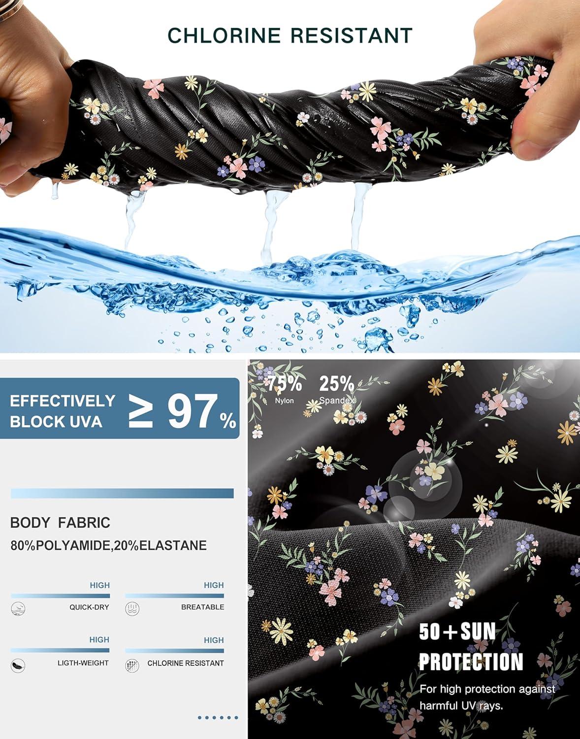imageG Gradual Womens 7 Quick Dry High Waisted Swim Board Shorts with Zipper Pockets UPF 50 Beach Shorts for Women with LinerBlack Floral
