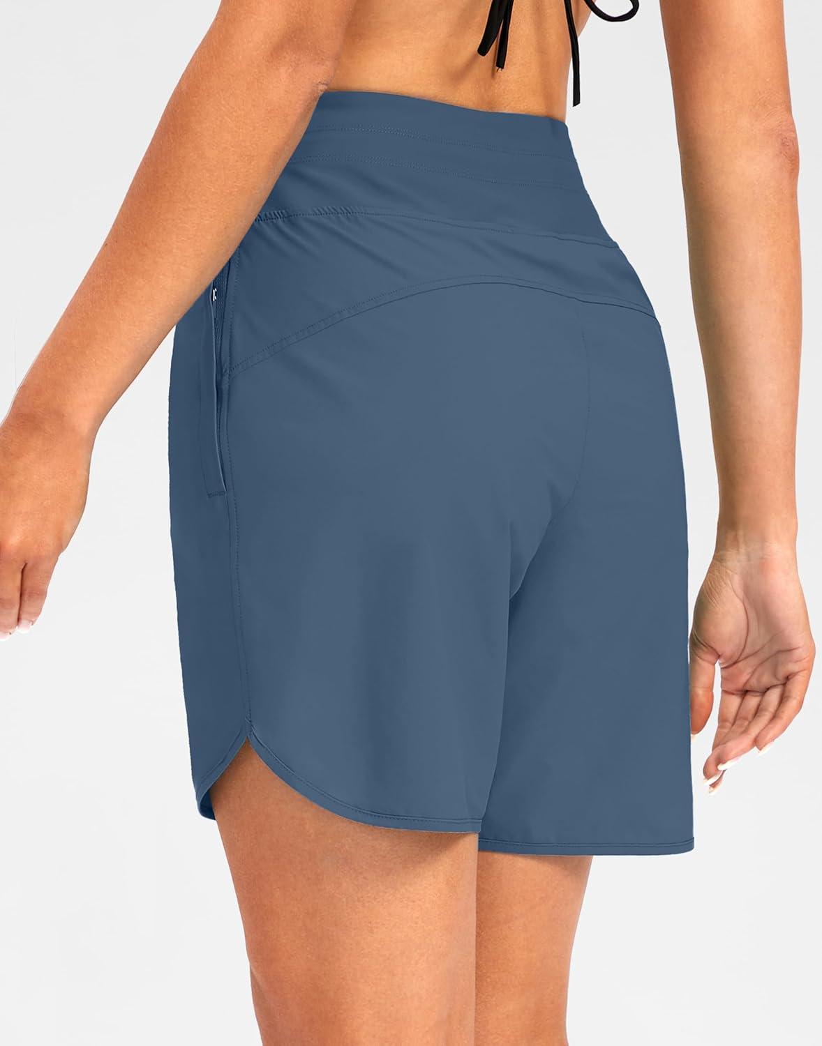 imageG Gradual Womens 7 Quick Dry High Waisted Swim Board Shorts with Zipper Pockets UPF 50 Beach Shorts for Women with LinerDusty Blue