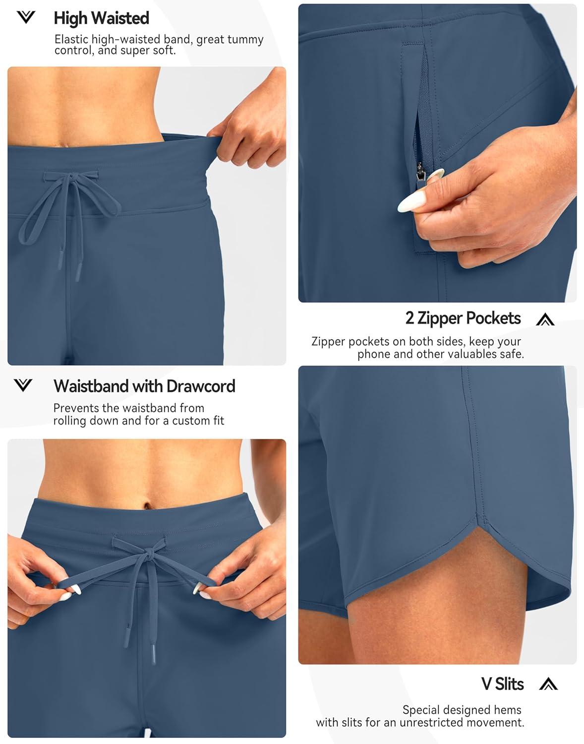 imageG Gradual Womens 7 Quick Dry High Waisted Swim Board Shorts with Zipper Pockets UPF 50 Beach Shorts for Women with LinerDusty Blue