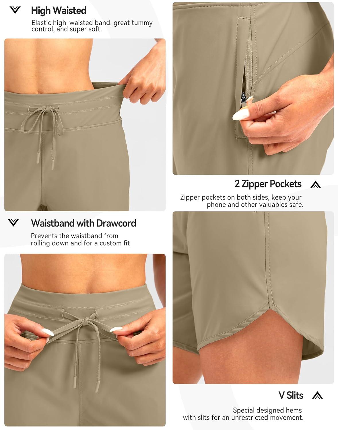 imageG Gradual Womens 7 Quick Dry High Waisted Swim Board Shorts with Zipper Pockets UPF 50 Beach Shorts for Women with LinerKhaki