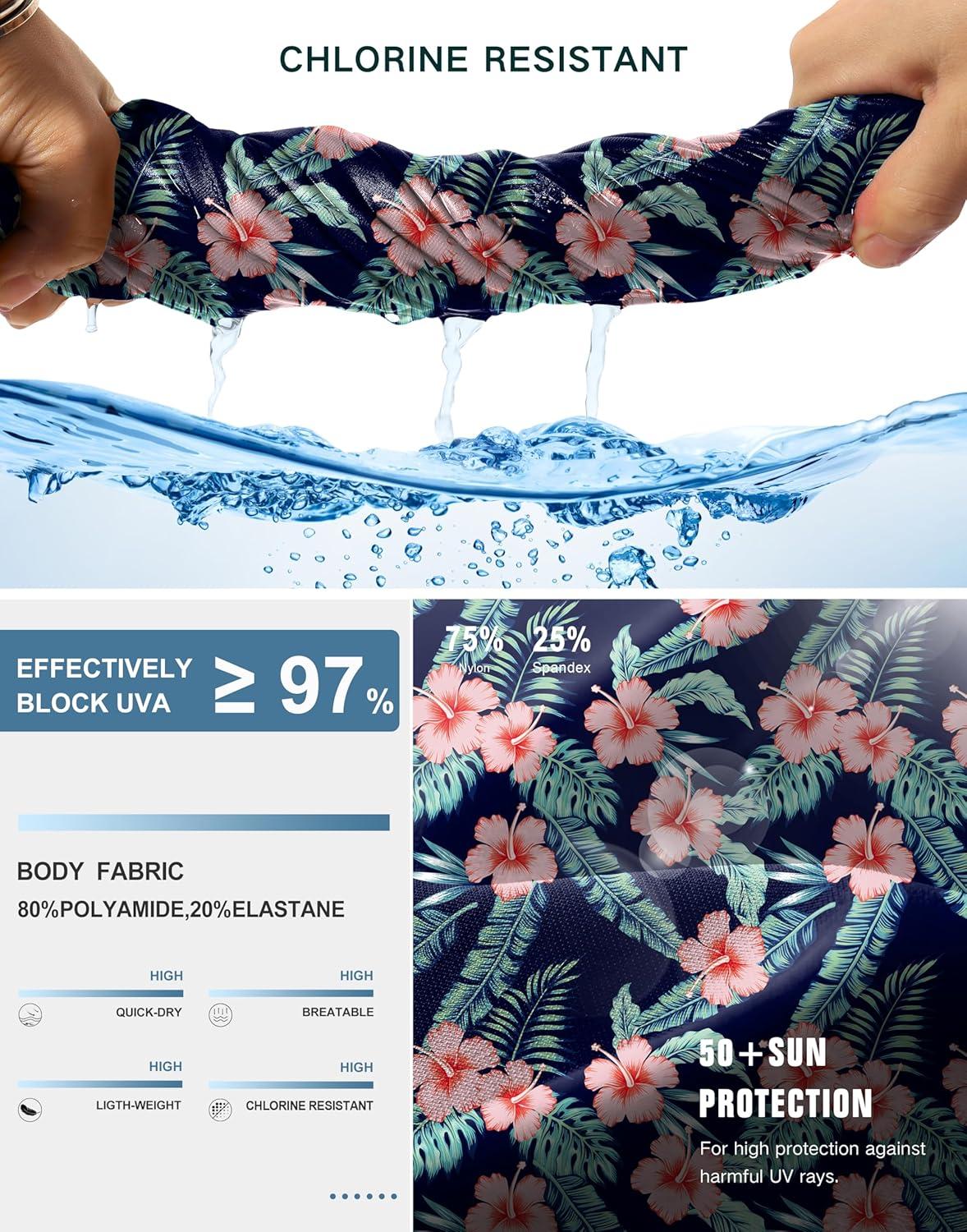 imageG Gradual Womens 7 Quick Dry High Waisted Swim Board Shorts with Zipper Pockets UPF 50 Beach Shorts for Women with LinerNavy Flower