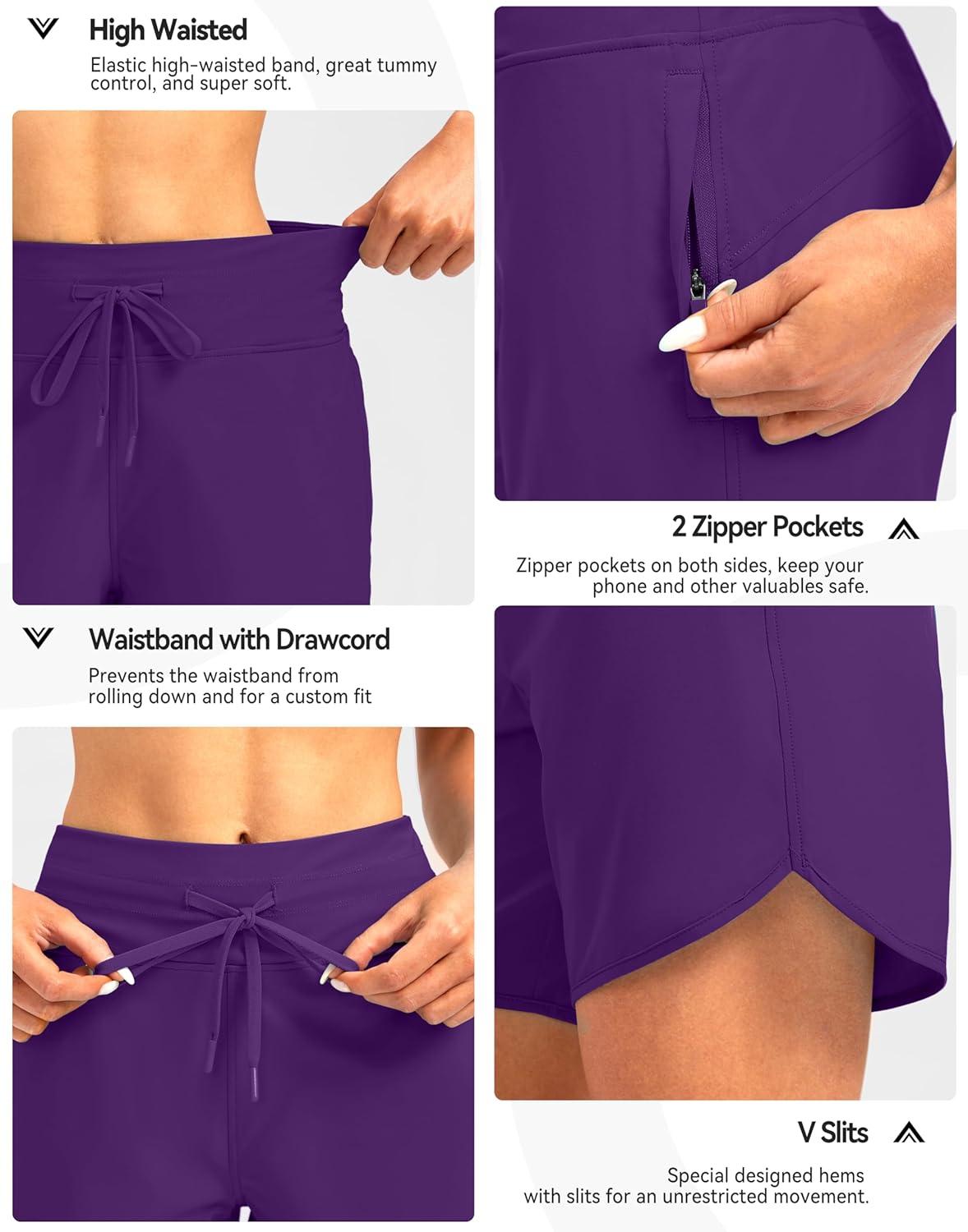 imageG Gradual Womens 7 Quick Dry High Waisted Swim Board Shorts with Zipper Pockets UPF 50 Beach Shorts for Women with LinerPurple