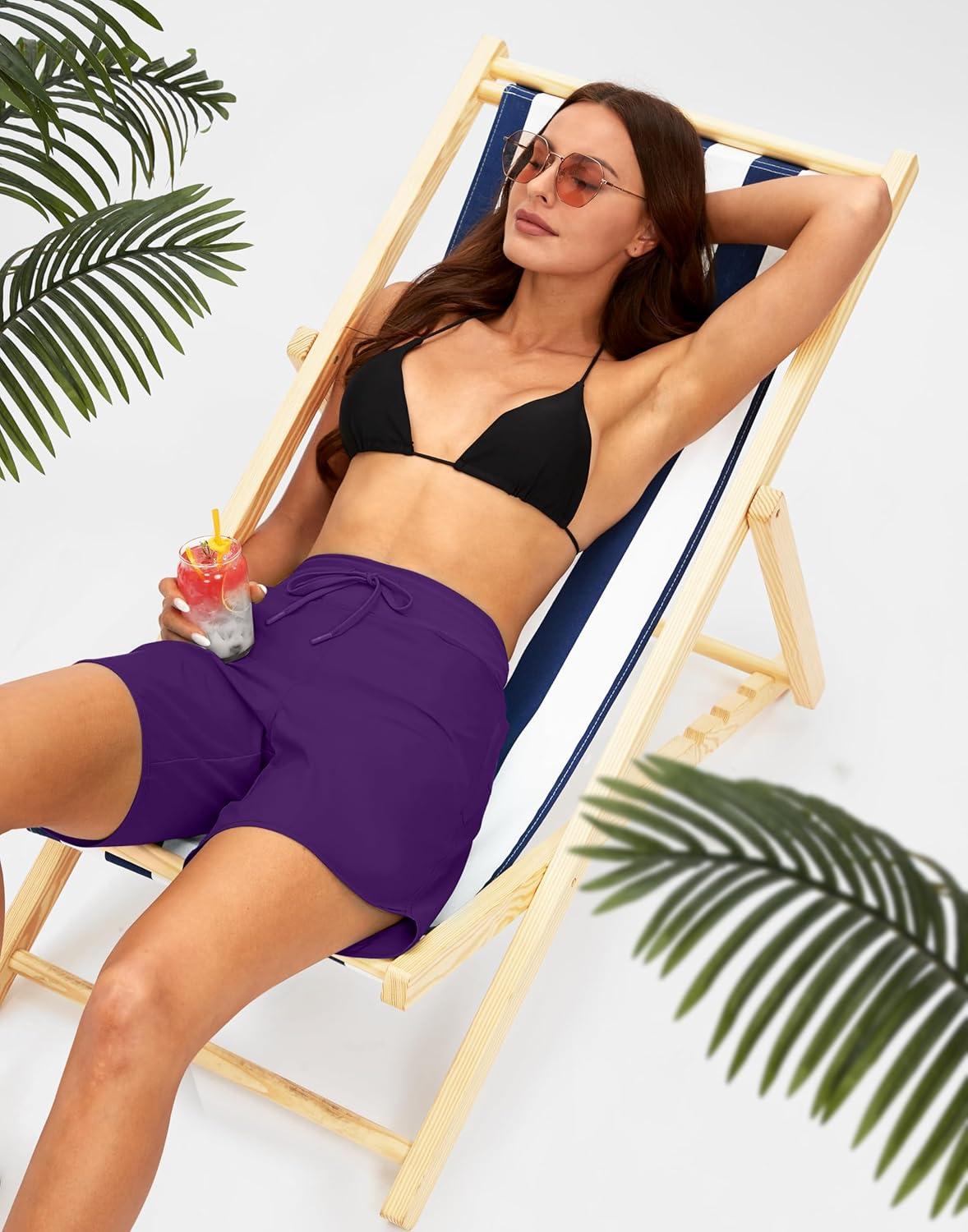 imageG Gradual Womens 7 Quick Dry High Waisted Swim Board Shorts with Zipper Pockets UPF 50 Beach Shorts for Women with LinerPurple