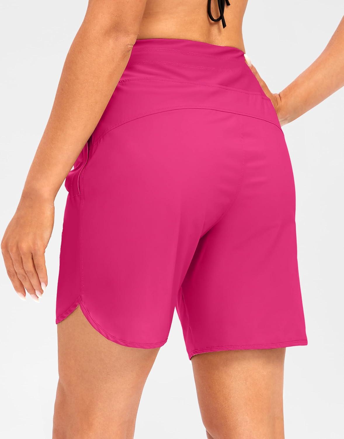 imageG Gradual Womens 7 Quick Dry High Waisted Swim Board Shorts with Zipper Pockets UPF 50 Beach Shorts for Women with LinerRosy