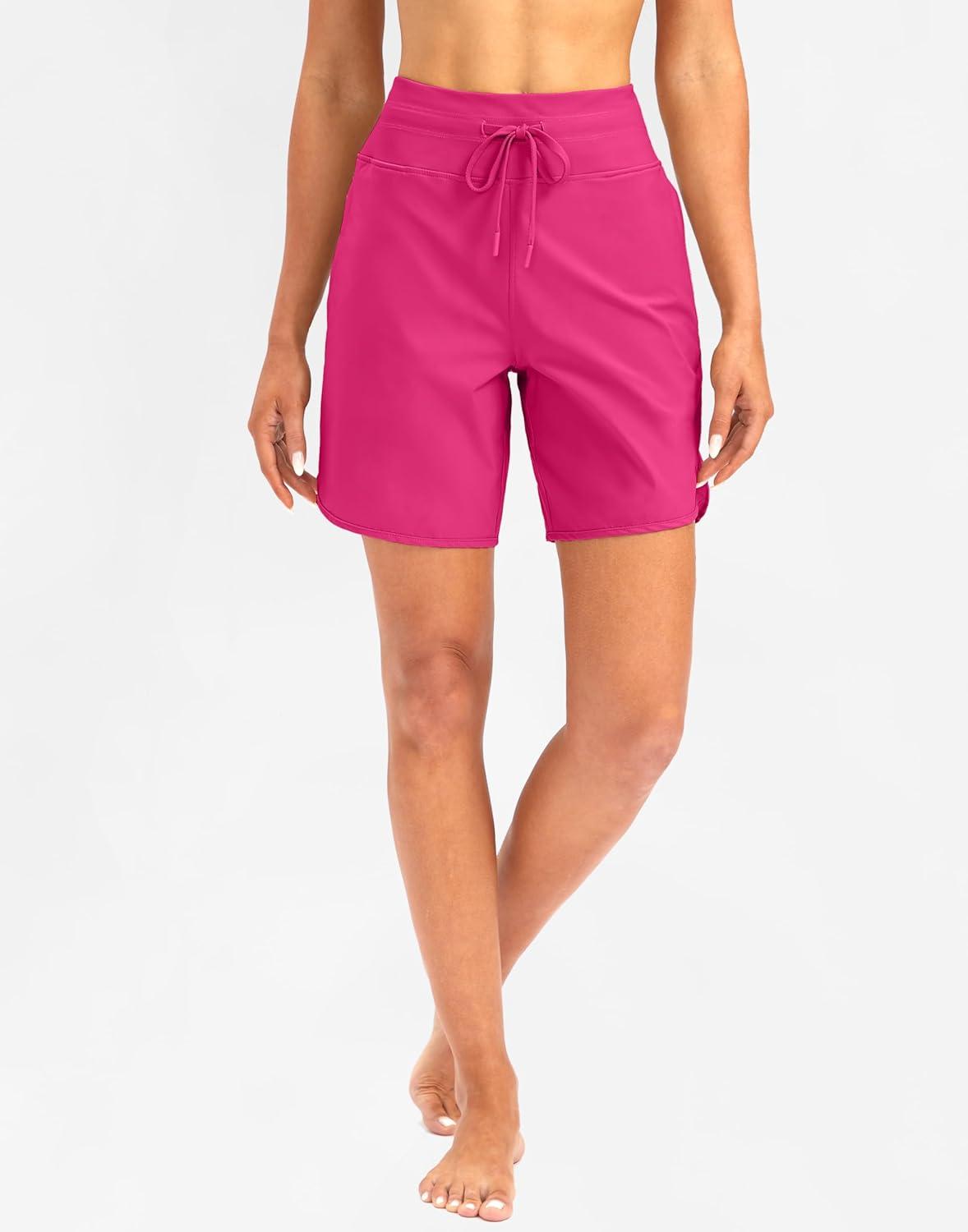 imageG Gradual Womens 7 Quick Dry High Waisted Swim Board Shorts with Zipper Pockets UPF 50 Beach Shorts for Women with LinerRosy