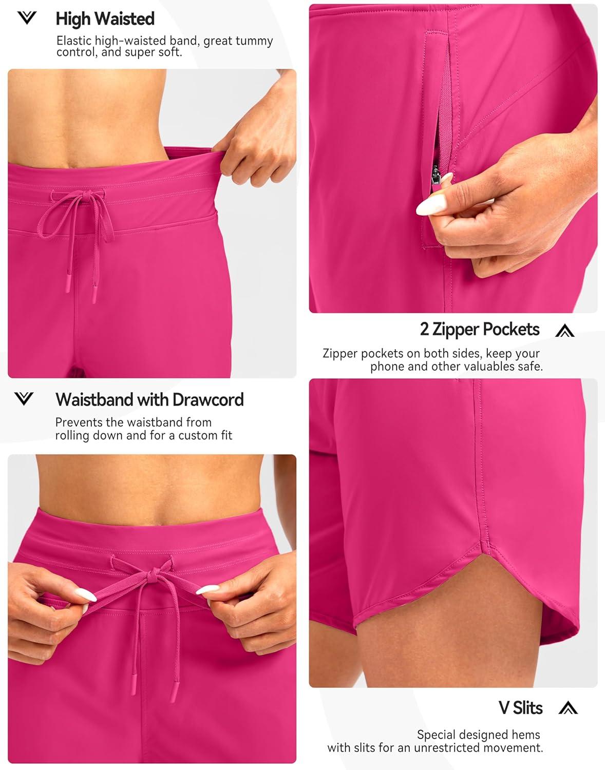 imageG Gradual Womens 7 Quick Dry High Waisted Swim Board Shorts with Zipper Pockets UPF 50 Beach Shorts for Women with LinerRosy