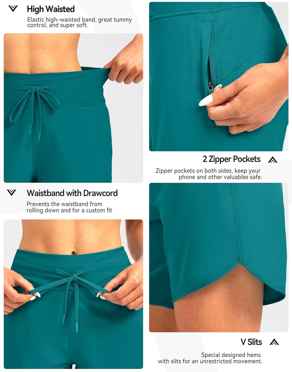 imageG Gradual Womens 7 Quick Dry High Waisted Swim Board Shorts with Zipper Pockets UPF 50 Beach Shorts for Women with LinerTeal