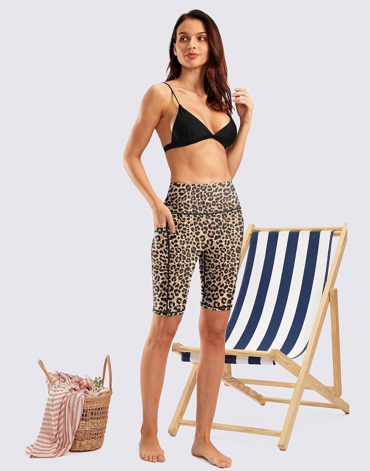 imageG Gradual Womens 9 High Waisted Swim Board Shorts Tummy Control Swimsuit Bottoms for Women with Liner PocketsLeopard