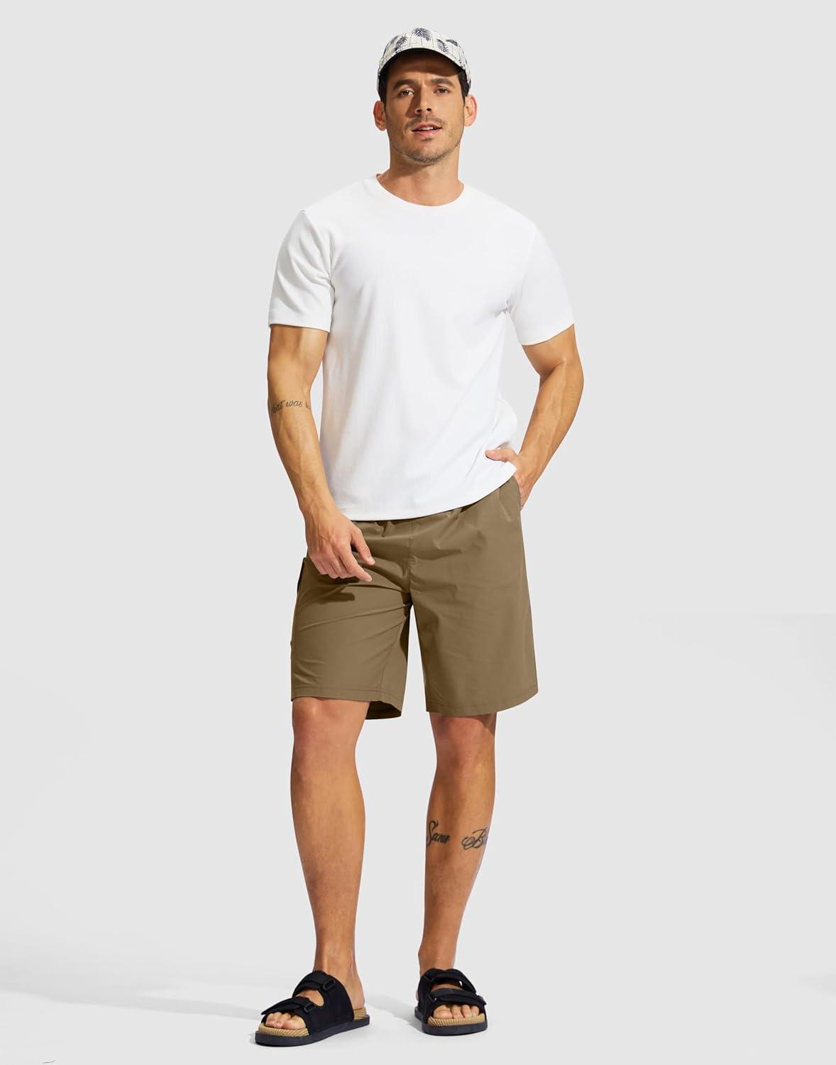 imageMens Swim Trunks No Liner 9 Board Shorts Quick Dry Bathing Suit Swimming Beach Shorts for Men with 3 PocketsDark Khaki