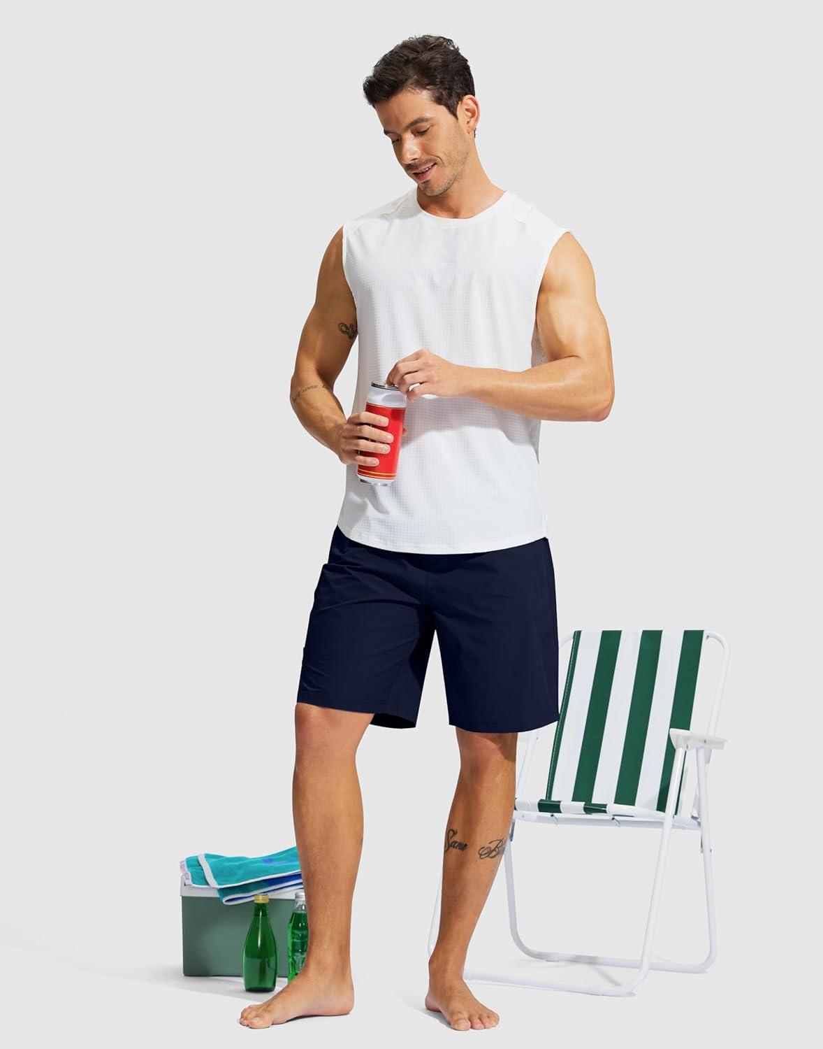 imageMens Swim Trunks No Liner 9 Board Shorts Quick Dry Bathing Suit Swimming Beach Shorts for Men with 3 PocketsNavy