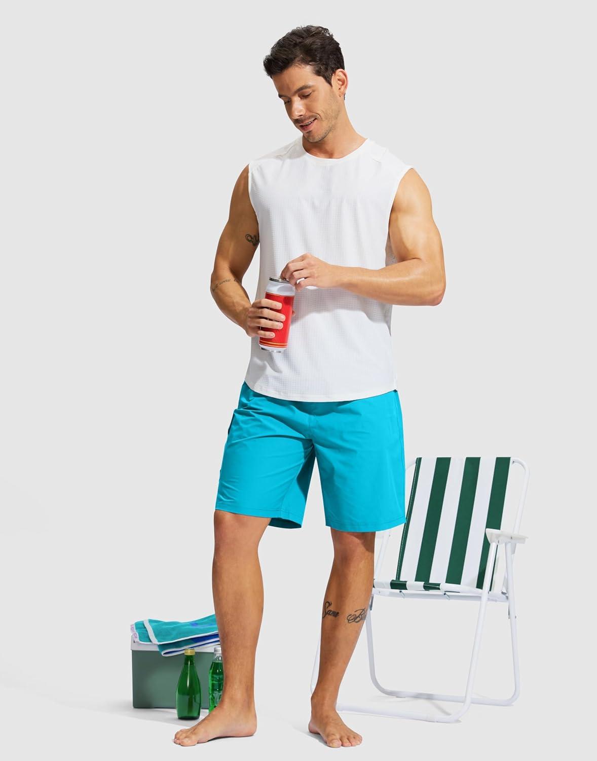 imageMens Swim Trunks No Liner 9 Board Shorts Quick Dry Bathing Suit Swimming Beach Shorts for Men with 3 PocketsSky Blue