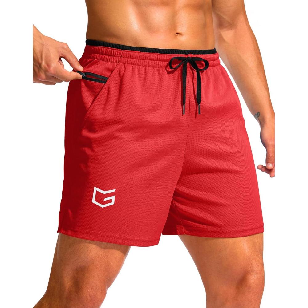 imageG Gradual Mens Running Athletic Shorts with Zipper Pocket 5 7 Lightweight Quick Dry Gym Workout Shorts for Tennis ActiveRed
