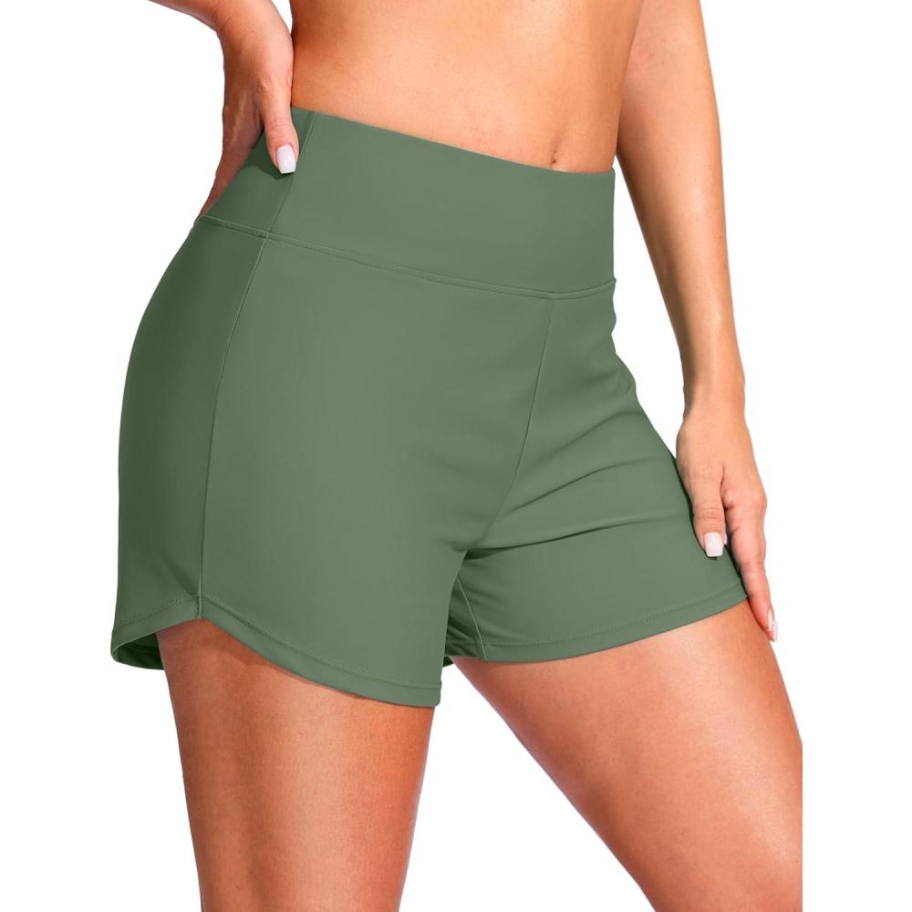 imageG Gradual Womens 4 Swim Board Shorts High Waisted Tummy Control Swimsuit Bathing Suit Bottoms for Women with Liner PocketSage