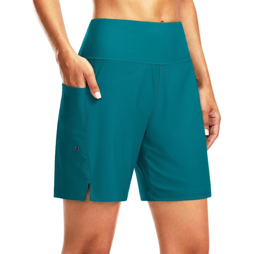 imageG Gradual Womens 7 Long Swim Board Shorts High Waisted Quick Dry Beach Swimming Shorts for Women with Liner PocketsLake Blue