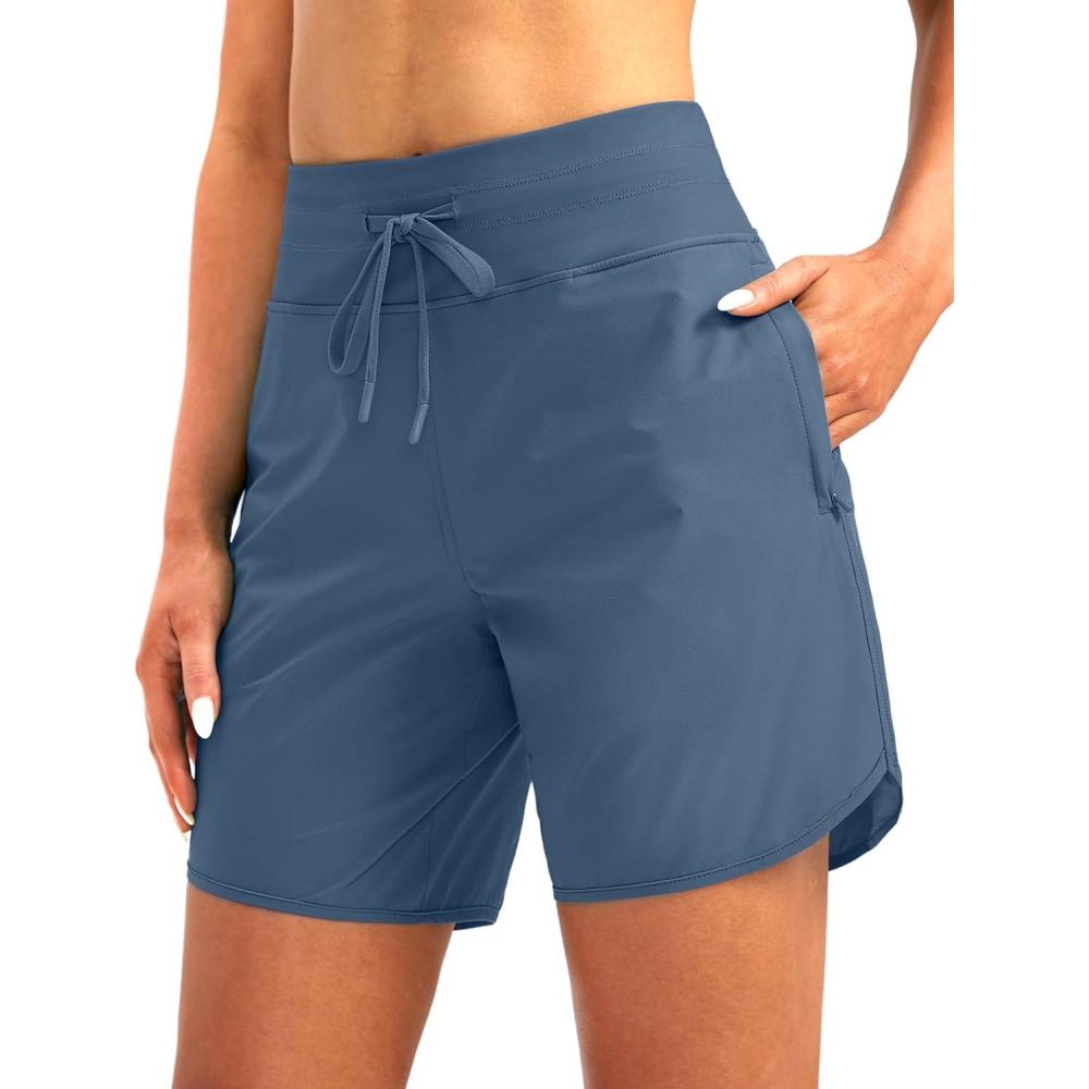 imageG Gradual Womens 7 Quick Dry High Waisted Swim Board Shorts with Zipper Pockets UPF 50 Beach Shorts for Women with LinerDusty Blue