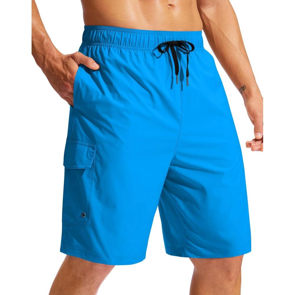 imageMens Swim Trunks No Liner 9 Board Shorts Quick Dry Bathing Suit Swimming Beach Shorts for Men with 3 PocketsBlue