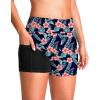 G Gradual Women’s 4″ Swim Board Shorts High Waisted Tummy Control Swimsuit Bathing Suit Bottoms for Women with Liner Pocket(Navy Blue Flower)