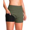 G Gradual Women’s 4″ Swim Board Shorts High Waisted Tummy Control Swimsuit Bathing Suit Bottoms for Women with Liner Pocket(Olive)