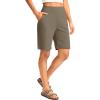 G Gradual Women’s Bermuda Long Shorts with Pockets 9″ High Waisted Knee Length Shorts for Women Walking Athletic Workout(Dark Khaki)