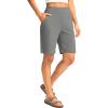 G Gradual Women’s Bermuda Long Shorts with Pockets 9″ High Waisted Knee Length Shorts for Women Walking Athletic Workout(Light Grey)