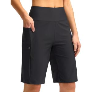 G GRADUAL Women’s 11″ Long Swim Board Shorts High Waisted Knee Length Beach Swimming Shorts for Women with Pockets Liner(Black)
