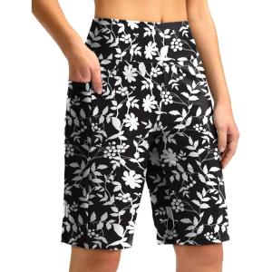 G GRADUAL Women’s 11″ Long Swim Board Shorts High Waisted Knee Length Beach Swimming Shorts for Women with Pockets Liner(Black Flower)
