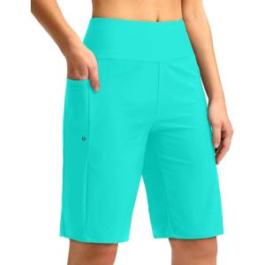 G GRADUAL Women’s 11″ Long Swim Board Shorts High Waisted Knee Length Beach Swimming Shorts for Women with Pockets Liner(Cyan)