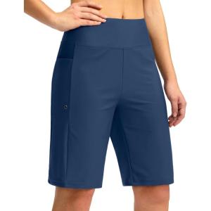 G GRADUAL Women’s 11″ Long Swim Board Shorts High Waisted Knee Length Beach Swimming Shorts for Women with Pockets Liner(Dark Blue)