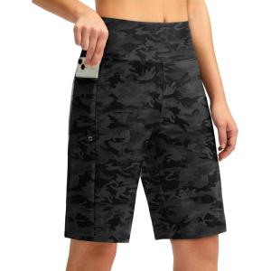 G GRADUAL Women’s 11″ Long Swim Board Shorts High Waisted Knee Length Beach Swimming Shorts for Women with Pockets Liner(Grey Camo)