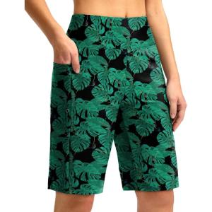 G GRADUAL Women’s 11″ Long Swim Board Shorts High Waisted Knee Length Beach Swimming Shorts for Women with Pockets Liner(Leaf)