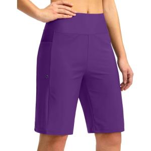 G GRADUAL Women’s 11″ Long Swim Board Shorts High Waisted Knee Length Beach Swimming Shorts for Women with Pockets Liner(Purple)