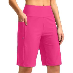 G GRADUAL Women’s 11″ Long Swim Board Shorts High Waisted Knee Length Beach Swimming Shorts for Women with Pockets Liner(Rosy)