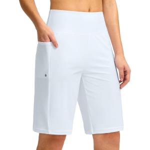 G GRADUAL Women’s 11″ Long Swim Board Shorts High Waisted Knee Length Beach Swimming Shorts for Women with Pockets Liner(White)