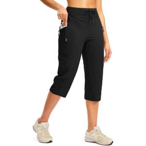 G GRADUAL Women’s Capri Pants with 3 Zipper Pockets Lightweight Quick Dry Hiking Travel Capris Pants for Women Casual Summer(Black)