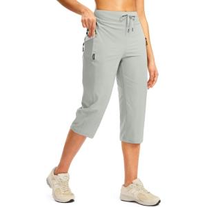 G GRADUAL Women’s Capri Pants with 3 Zipper Pockets Lightweight Quick Dry Hiking Travel Capris Pants for Women Casual Summer(Bright Grey)