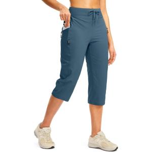 G GRADUAL Women’s Capri Pants with 3 Zipper Pockets Lightweight Quick Dry Hiking Travel Capris Pants for Women Casual Summer(Dark Blue)