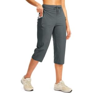 G GRADUAL Women’s Capri Pants with 3 Zipper Pockets Lightweight Quick Dry Hiking Travel Capris Pants for Women Casual Summer(Dark Grey)