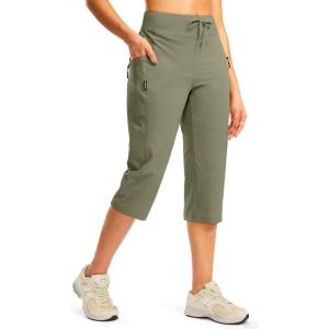 G GRADUAL Women’s Capri Pants with 3 Zipper Pockets Lightweight Quick Dry Hiking Travel Capris Pants for Women Casual Summer(Grey Sage)