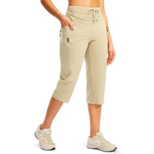 G GRADUAL Women’s Capri Pants with 3 Zipper Pockets Lightweight Quick Dry Hiking Travel Capris Pants for Women Casual Summer(Khaki)