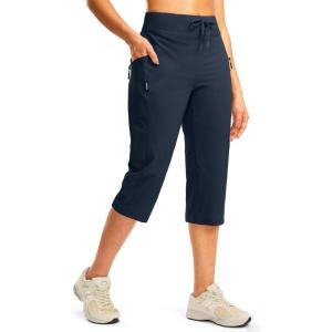 G GRADUAL Women’s Capri Pants with 3 Zipper Pockets Lightweight Quick Dry Hiking Travel Capris Pants for Women Casual Summer(Navy)